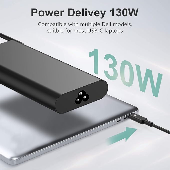 Replacement for Dell 130W Laptop Charger USB C Type C Slim AC Power Adapter for Dell Xps 17,Precision 5550 5530 2in1,XPS 15 2in1 9575，Latitude 7410 7310 7210 9410 9510 5420 5520 5510
