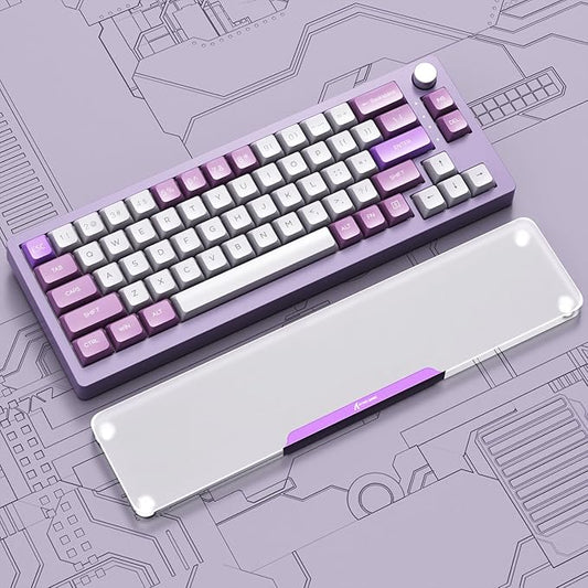Acrylic Gaming Keyboard Wrist Rest,Clear Ergonomic Palm Rest with Anti-Slip Base,Customized Metal CNC Aluminum Alloy Logo for Computer Keyboard,Office,PC Gaming,Laptop,Mac,Easy Typing-Purple