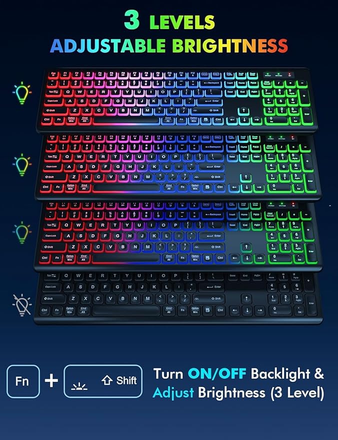 Wireless Keyboard and Mouse Combo, RGB Backlit, Rechargeable & Light Up Letters, Full-Size, Soft Typing, Sleep Mode, 2.4GHz Quiet Keyboard Set for Mac, Windows, Laptop, PC, Trueque KM42Pro (Black)