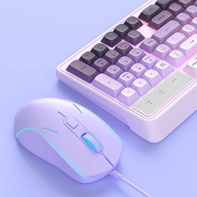 Camiysn Wire Gaming Keyboard, 7 Colorful Rainbow Backlight Classic Gaming Keyboard (Purple-Set)