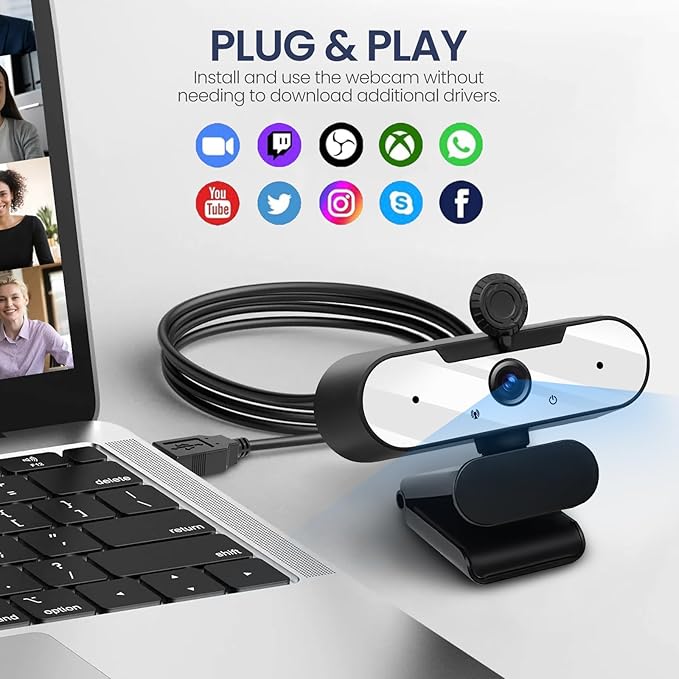 USB HD 1080P Video Webcam and Wide Angle Camera with Built-in Microphone and Rotatable Tripod,for Laptop Computer or Desktop PC,Great for Live Streaming.Calls.Video Conferencing -1 (White)
