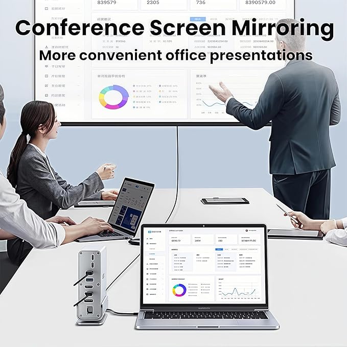 【15-in-1 USB C Hub & Vertical Docking Station 3 Monitors】 Dual Monitor 2 HDMI and Triple Monitor Includes DP,10Gbps USB 3.2, SD/TF, Gigabit Ethernet -for Dell/HP/Lenovo, MacBook/Surface,Phone ect.