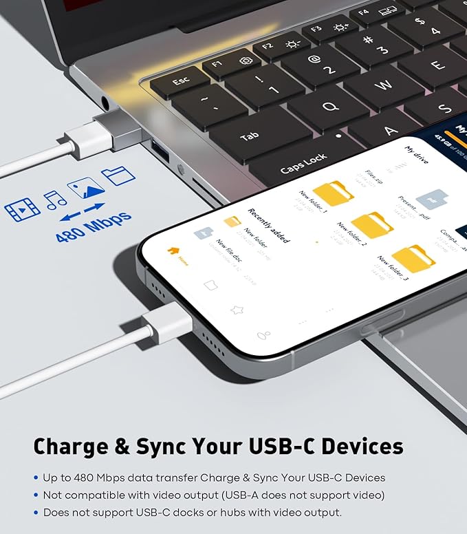 USB to USB C Adapter 2Pack, USB C Female to USB A Male Converter, Fast Charge & High-Speed Data Transfer Compatible with iPhone 17 16 15 Pro, Samsung Galaxy S24, iPad, MacBook Pro