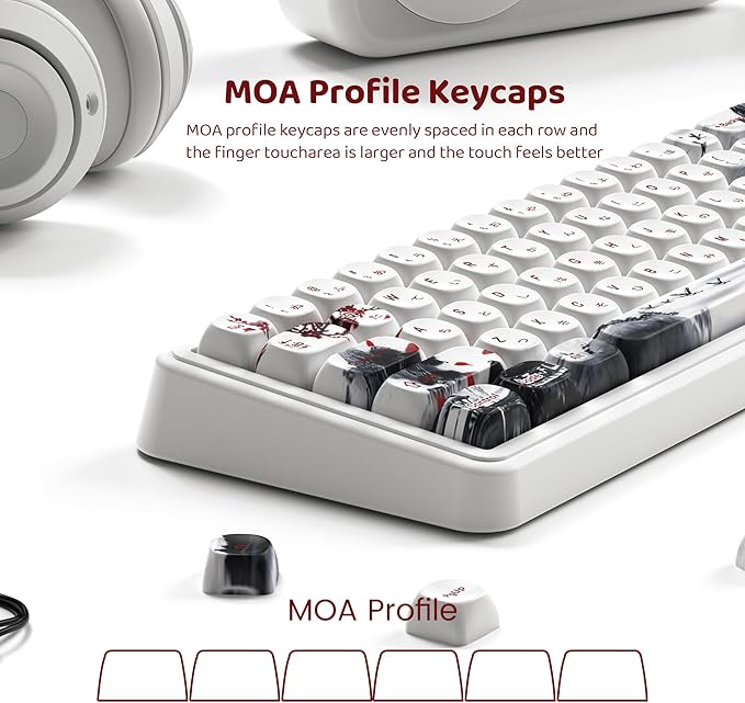 dagaladoo White Japanese PBT Keycap Set,Cherry Blossom MOA Profile Keycaps Full Set,Dye-Sub 134-key Custom Keyboard Key caps for 100% 75% 65% 60% TKL US Layout Mechanical Keyboard