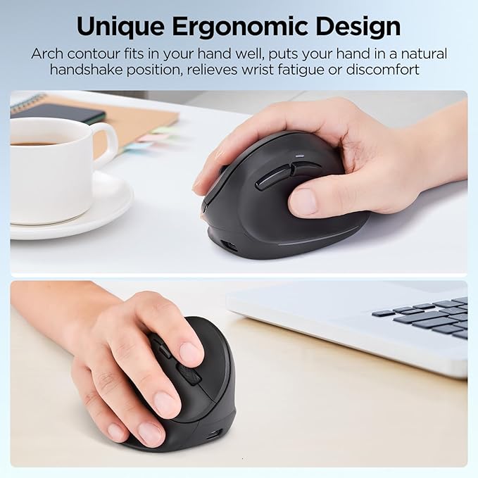 AUTLEY Ergonomic Mouse for Large Hands, Rechargeable Vertical Mouse, 2.4GHz Wireless Computer Mouse for Windows/macOS - 6 Buttons, Low Power Warning, 800/1200/1600 DPI, Black