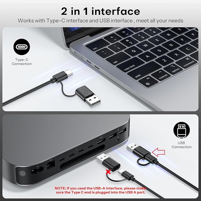 OMOTON Wired Keyboard Compatible with Mac, with Dual Interface (USB and Type-C), Numeric Keypad Compatible with MacBook Pro/Air, iMac, Mac mini/Pro Laptop, Grey