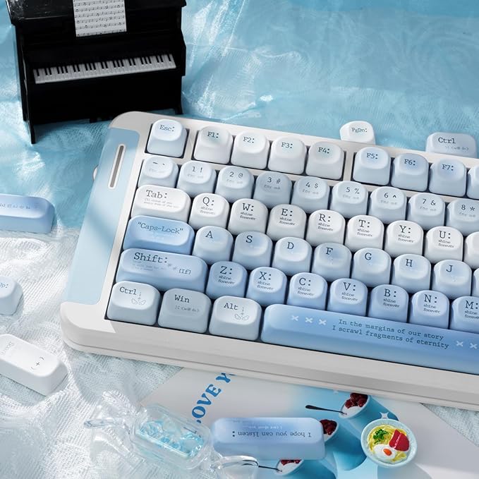 Blue PBT Keycaps, MOA Profile Keyboard Keycaps, Dye-Sub Keycap Set 120 Keys Cute Key Cap for 61/64/68/84/87/100/104/108 Cherry MX Switches Gaming Mechanical Keyboards