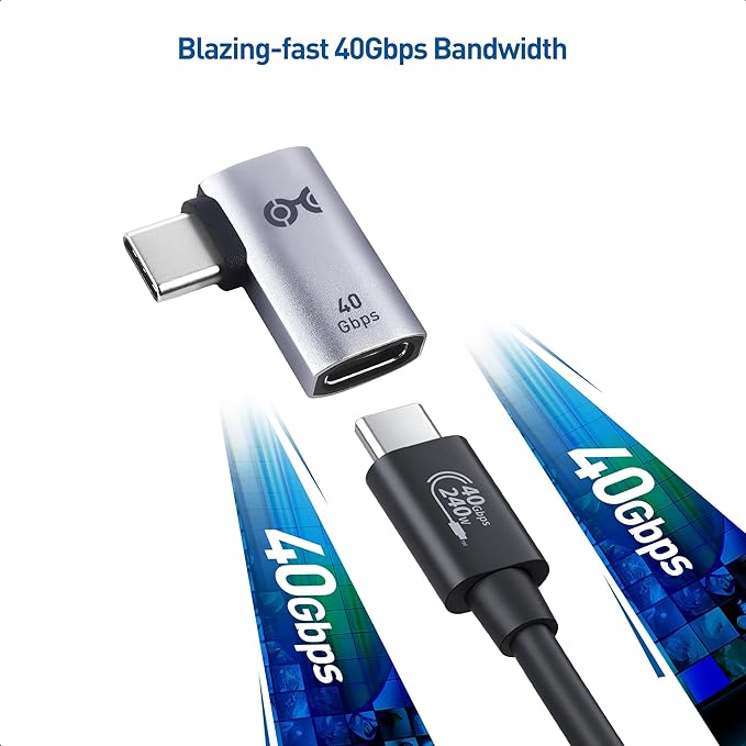Cable Matters 2-Pack 40Gbps Flat Right Angle USB C Adapter, Up to [4K@240Hz Video, 240W Charging, 40Gbps Data Transfer] 90 Degree USB C Adapter, Compatible with Thunderbolt 4, iPhone 16, Steam Deck