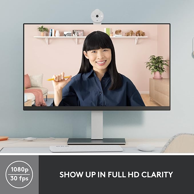 Logitech Brio 300 Full HD Webcam, auto Light Correction, Noise reducing mic, Privacy Shutter, USB-C, Works with Microsoft Teams, Google Meet, Zoom, for Streaming and Video Calling - White