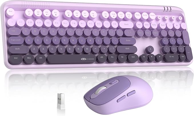 Wireless Keyboard and Mouse Combo Round keycaps Retro Typewriter Keyboard 104 Key Full-Sized Keyboards Automatic Power Saving 2.4GHz Wireless Connection for Mac/Windows/PC