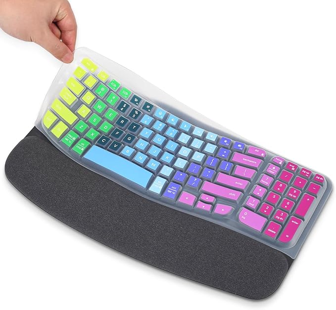 Keyboard Cover Skin for Logitech Wave Keys MK670 Combo Keyboard Skin, Logitech Wave Keys Wireless Ergonomic Keyboard Cover Protector Skin, Waves Key MK670 Accessories, Rainbow