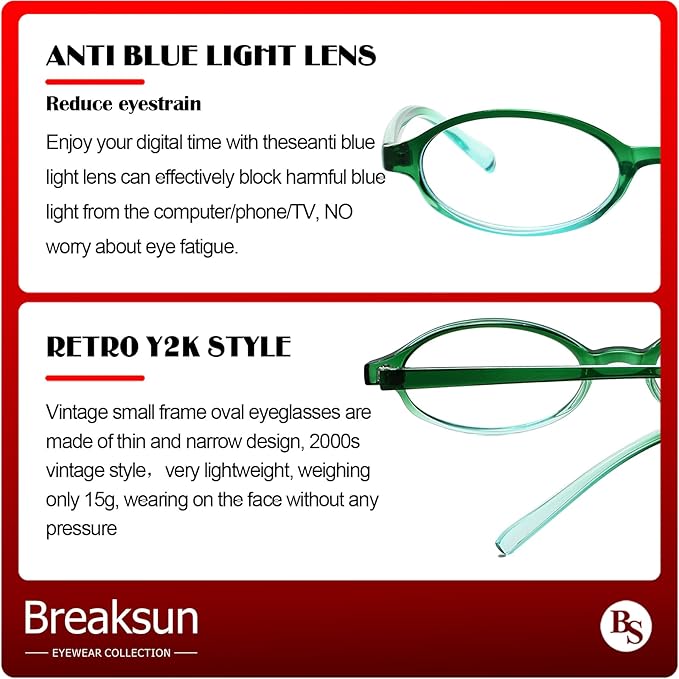 Retro Small Oval Glasses for Women Men 90s Small Face Blue Light Eyeglasses Cosplay Y2K Fake Glasses