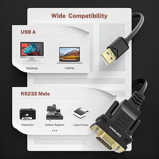USB to Serial Adapter, USB 2.0 to RS232 Serial DB9 Male 9-Pin Adapter Cable with FT232 Chip-6Feet. NOT Used for VGA Monitor.