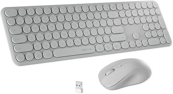 x UBOTIE Wireless Keyboard and Mouse Combo with 110 Round Keycaps, Power Switch, and Scissor-Switch Typing Feel – Ideal for Office Use(Cray)