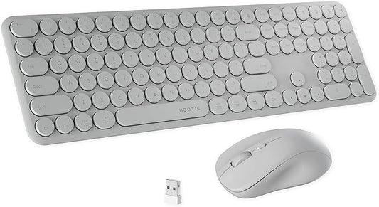 x UBOTIE Wireless Keyboard and Mouse Combo with 110 Round Keycaps, Power Switch, and Scissor-Switch Typing Feel – Ideal for Office Use(Cray)