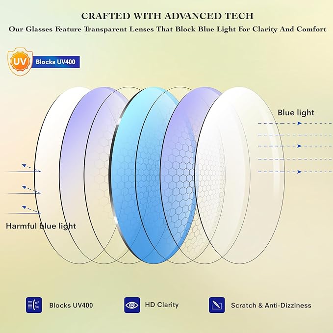 Blue Light Glasses for Woman Men | 99% Blue Light Blocking Glasses for Computer Gaming TV Phone Screen Square Frame | Anti Eyestrain & UV Glare Protection - 3 Pair