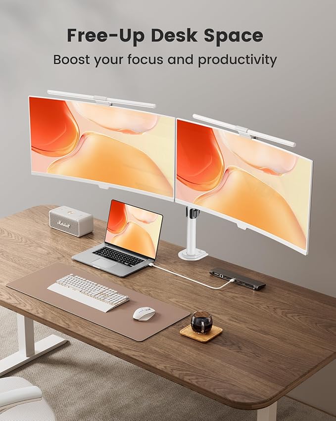 ErGear Fully Adjustable Dual Monitor Mount for 2 Screens up to 32 Inches, Holds up to 17.6 lbs Each Arm, Desk Stand, White