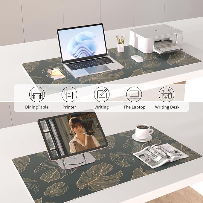 Colorful Star Large Mouse Pad, Monstera Leaves Waterproof Office Desk Mat, Non-Slip Gaming Mouse Pad, XXL PC Laptop Protector Pads, PU Leather Desk Writing Pads for Office Home, 31.5" x 15.7"