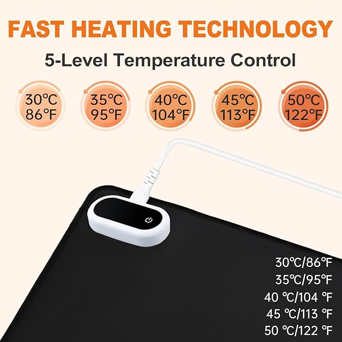 Heated Desk Pad, Heated Mouse Pad- 31.5 x 13 inch, Heated Desk Mat, Desk Warmer with 5 Heat Levels & Auto Shut-Off - Ideal for Office and Home (Black)