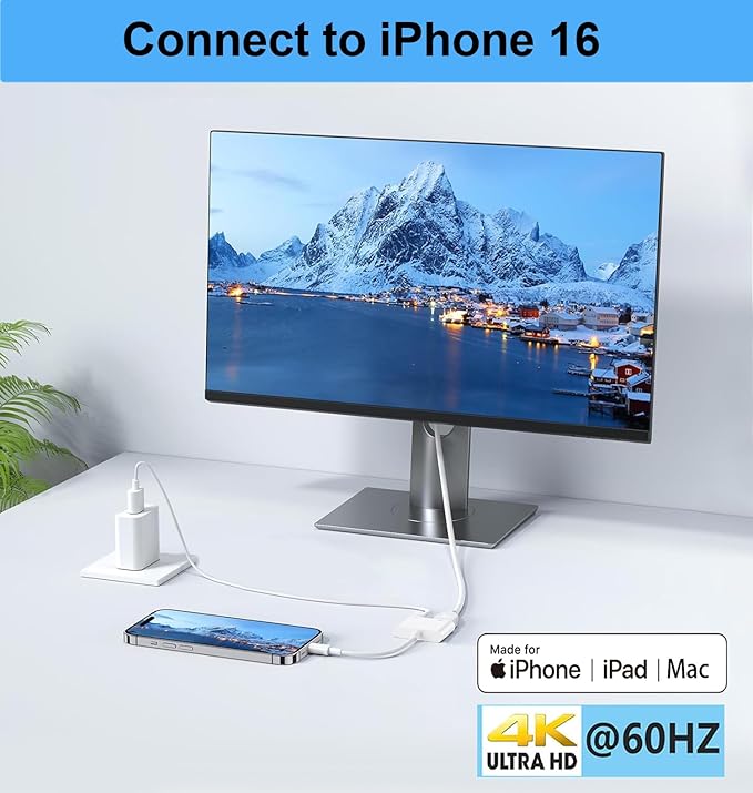 Apple USB-C to HDMI Adapter 4K@60Hz for iPhone 15 16 17 MacBook Pro Air iPad Pro, MFi Certified Type-C Digital AV HDMI 2.0 Cord Compatible with Samsung Galaxy S26/S25, Pixelbook, XPS