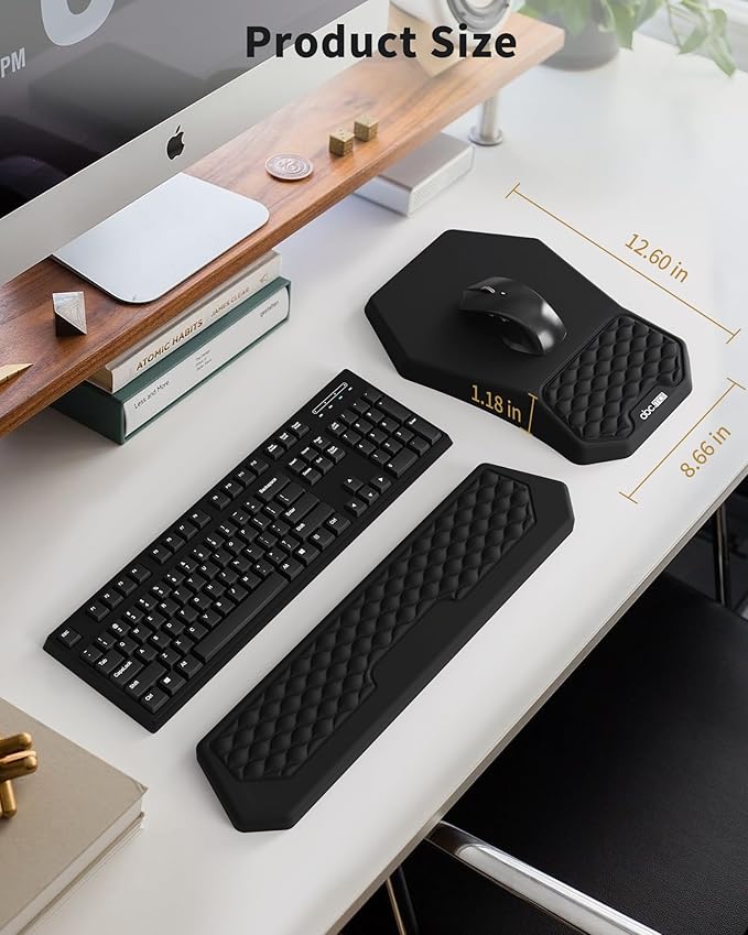 Ergonomic Mouse Pad Wrist Rest Support, Massage Design Surface for Carpal Tunnel Pain Relief, Memory Foam, Non-Slip PU Base for Computer Desk, Black