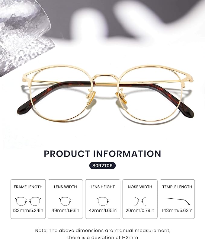 Cyxus Blue Light Glasses for Men and Women, Round Metal Frame Computer Eyeglasses for Office, Gaming, Reading 8090