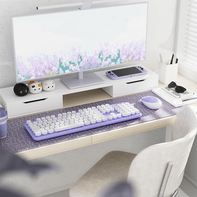 x UBOTIE Colorful Wireless Keyboard and Mouse Combo, Full-Sized Office Keyboard with Typewriter Flexible Keys, 2.4GHz Dropout-Free Connection, Optical Mouse for PC Laptop(Purple White)