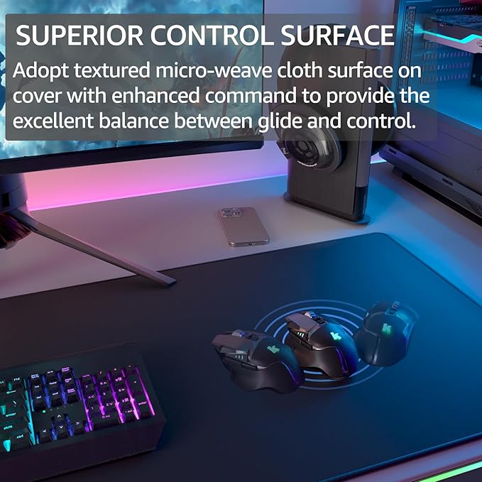 KTRIO Large Gaming Mouse Pad Desk Mat, Superior Micro-Weave Cloth for Precise Mouse Control, Non-Slip Rubber Base, Stitched Edges, Water-Resistant, for Gamer, Office & Home, 35.4" x 15.7" inches