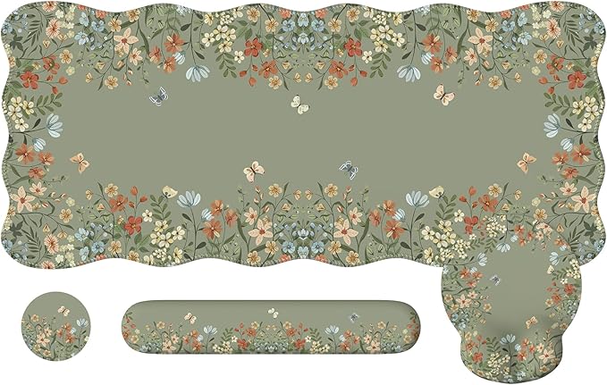 iLeadon Desk Mat Set, Desk Mat with Wrist Support Stitched Edges, Large Mouse Pad with Wrist Rest, Mouse Pad for Computer Keyboard Home Office Women (Green)