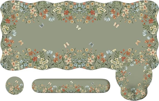 iLeadon Desk Mat Set, Desk Mat with Wrist Support Stitched Edges, Large Mouse Pad with Wrist Rest, Mouse Pad for Computer Keyboard Home Office Women (Green)