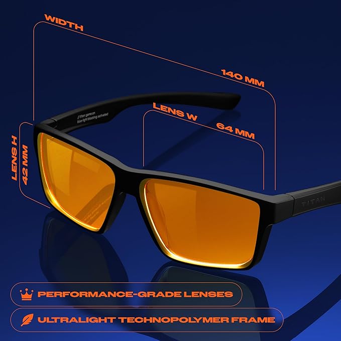 Titan Gaming Glasses, Blue Light Blocking, Night Driving Glasses for Men, Computer Protection, Gift for Gamers