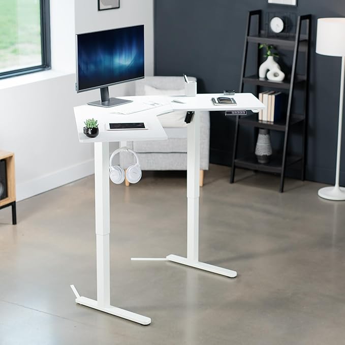 VIVO Electric Corner L-Shaped 47 x 47 in Standing Desk, Memory Height Adjustment, White Top White Frame, DESK-E1L94W