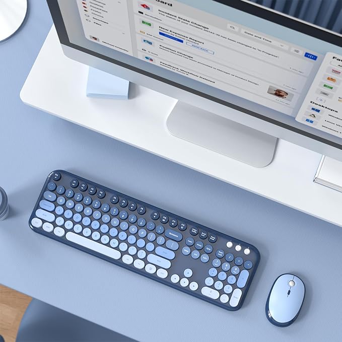 MOFII Wireless Keyboard and Mouse Combo - Sea-Blue Gradient Full-Sized Plug and Play Colorful Computer Keyboards - 104 Keys Round Keycap USB 2.4G Cute Keyboard for Windows/Laptop/Mac/Desktop/PC
