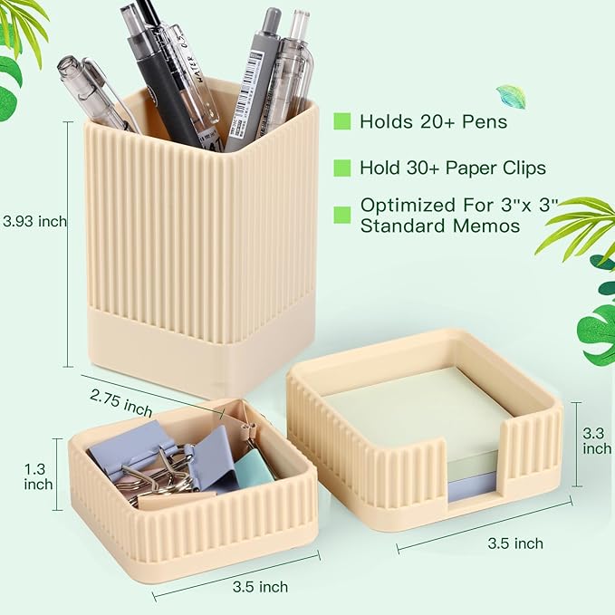 Aesthetic Desk Organizers and Accessories Set of 3 with Pen Holder,Paperclip Holder,Sticky Note Holder - Durable Plastic Pencil Holder for Office Women Men-Teacher Appreciation/Back-to-school Gift