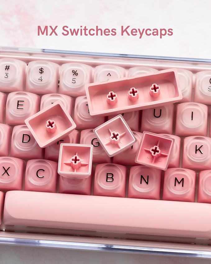 132 Keys PBT Keycaps, Jelly Keycaps Cute Custom Creamy Key caps MOA Profile for 61/68/84/87/98/100 Cherry Gateron MX Mechanical Keyboards, Pink