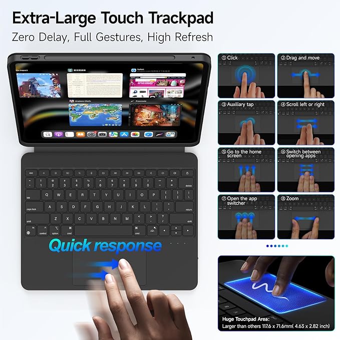for iPad Air 13 inch M3 / M2 and iPad Pro 13 inch M4 and iPad Pro 12.9 (6th, 5th, 4th, 3rd Gen) 360° Rotatable Detachable Full Protect Magnetic Keyboard Case with Trackpad & 7 Backlits,Black
