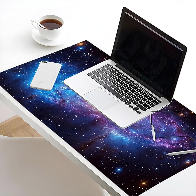 HVEST Galaxy Extended Gaming Mouse Pad, Blue Purple Galaxy Space Desk Mat XL,Large Keyboard and Mouse Pad with Non-Slip Rubber Base and Stitched Edge for Game, Office, Home 31.5'' x 15.7''
