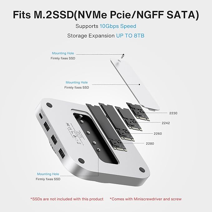 IVANKY 13-in-1 Mac mini M4 Dock, Ultra Docking Station Stand with M.2 NVMe SSD Enclosure, 4K@144Hz HDMI Hub for Mac mini M4 &M4 Pro (2024), 10 Gbps USB, SD/TF, Audio Ports *2, 20W PD Power Adapter *1