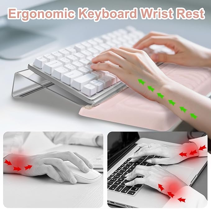 MOSISO Wrist Rest for Keyboard and Computer Keyboard Stand Set, Ergonomic Wrist Rest Pad, Woven Stripes Non-Slip Arm Rest Cushion, Easy Typing Working Acrylic Clear Holder for Office Home, Apricot