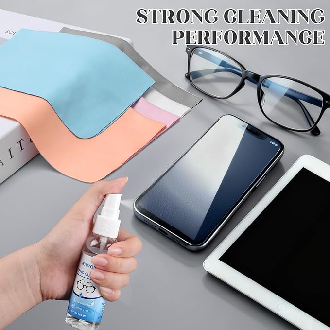 Navona 30 Pack Microfiber Glasses Cleaning Cloths with 2 Lens Cleaner Sprays, Premium Eyeglass Cleaning Cloths for Glasses, Sunglasses, Camera Lens & Screens – Streak-Free, Safe for Electronics