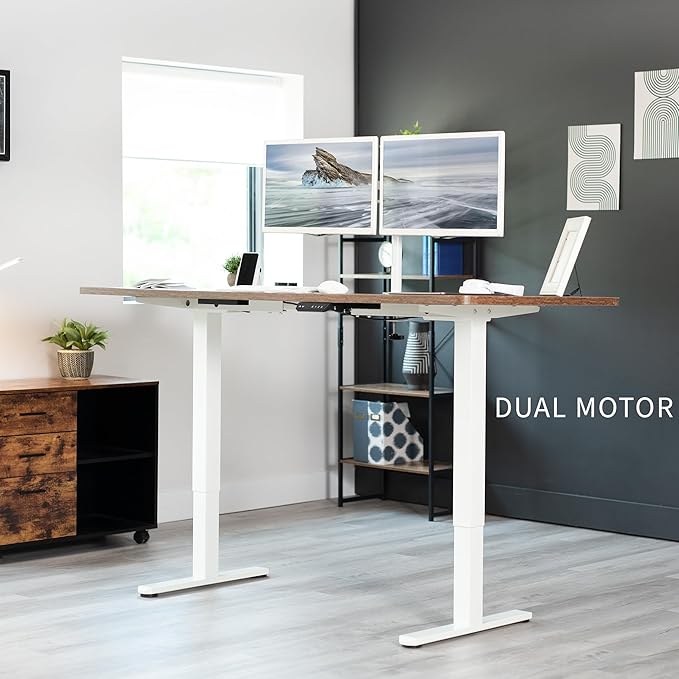 VIVO Electric Dual Motor Standing Desk Frame for 41 to 82 inch Table Tops, Frame Only, Ergonomic Standing Height Adjustable Base with Push Button Memory Controller, White, DESK-V122EW