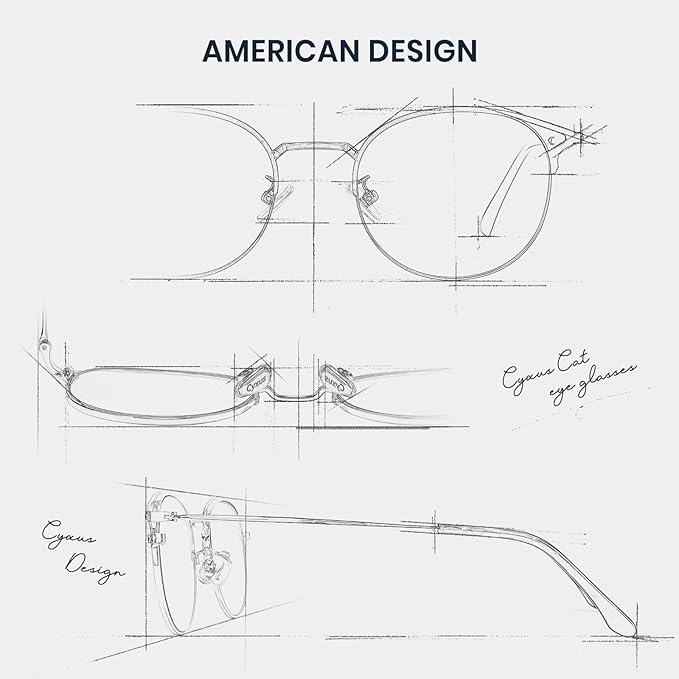 Cyxus Blue Light Glasses for Men and Women, Round Metal Frame Computer Eyeglasses for Office, Gaming, Reading 8090