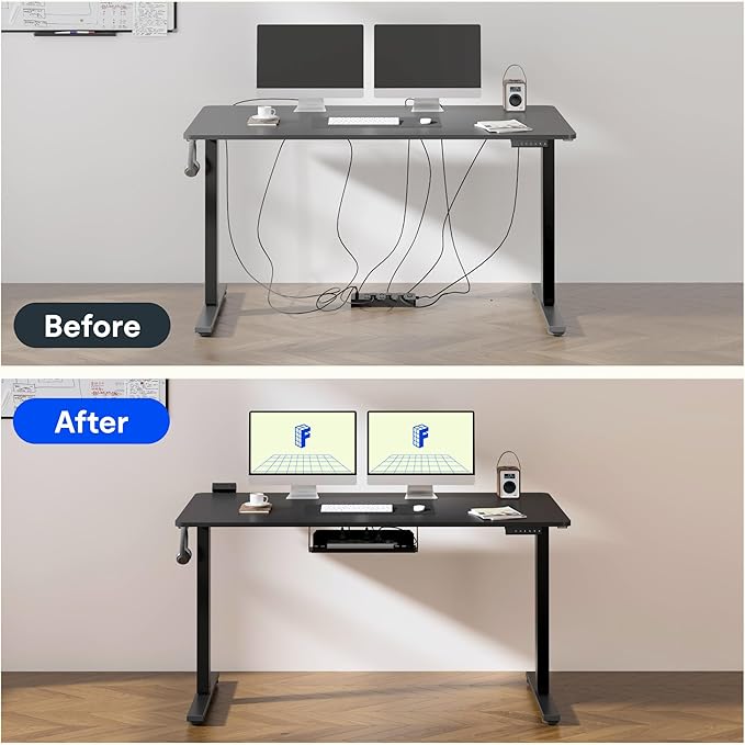 FLEXISPOT EN2 Standing Desk Frame with Clamp Power Strip and Cable Management Tray, Electric Sit Stand Desk Base with Memory Controller for Home and Office (Black Frame Only)