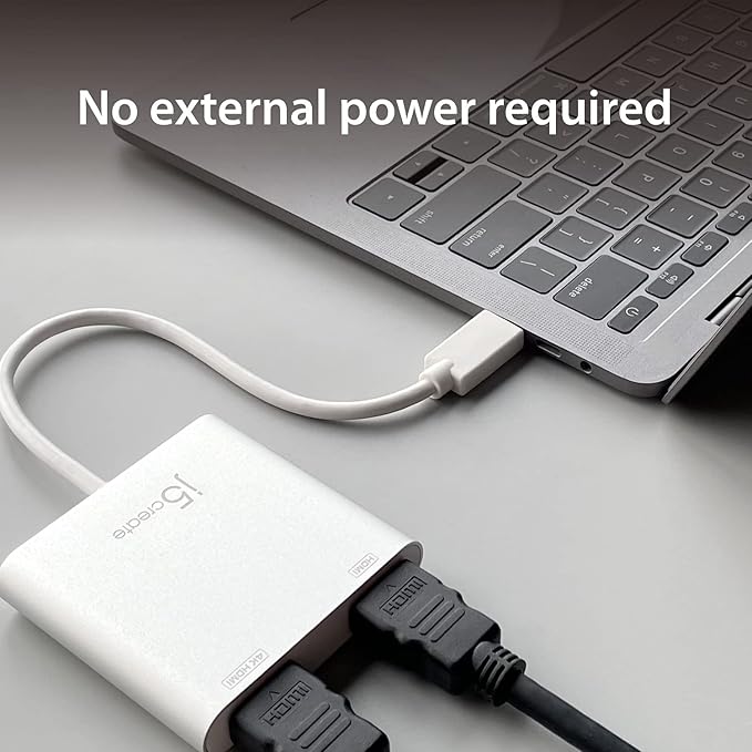j5create USB to HDMI Adapter - Dual HDMI USB 3.0 Multi-Monitor Cable | 4K + 1080p | Compatible with Windows and macOS (JUA365)