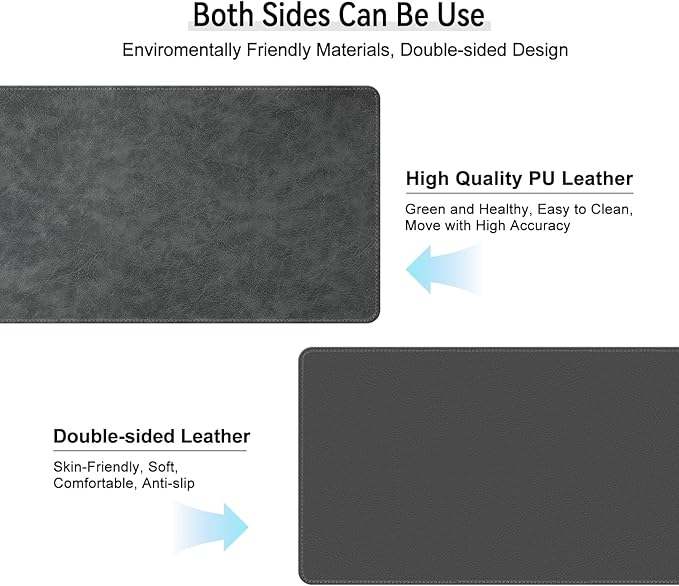 Imitation Crazy Horse Leather Desk Mat - Waterproof Desk Pad - Ideal for Large Mouse Pad and Desk Mats on Top of Desks (Gray+Dark Gray, 25"*13")