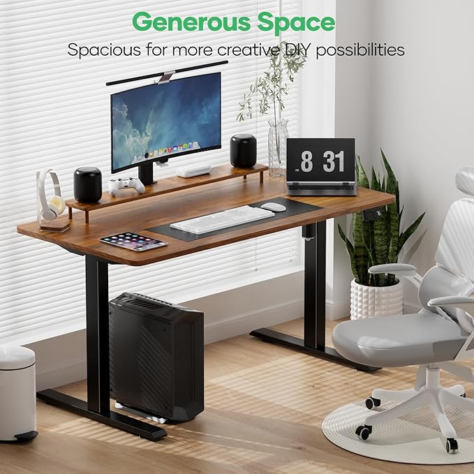 Crenova Electric Standing Desk,Height Adjustable Computer Home Office Stand Up Desk,48 x 24 Inches Whole-Piece Sit Stand Studying Gaming Table(Vintage Brown)