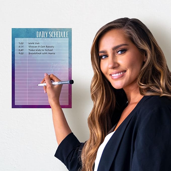 Dry Erase Daily Schedule Planner Sticker Decal by Glassboard Studio | Removable & Reusable | Magnetic Fine-Tip Marker Included (9 x 12 inches, Watercolor)