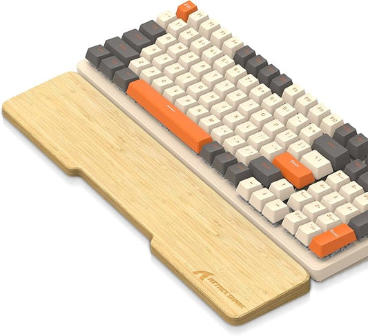 ATTACK SHARK Bamboo Wrist Rest for Computer Keyboard，Ergonomic Hard Palm Rest for Comfortable Typing Pain Relief，Anti-Slip Wrist Support for Office, Gaming, Laptop (98 Key)