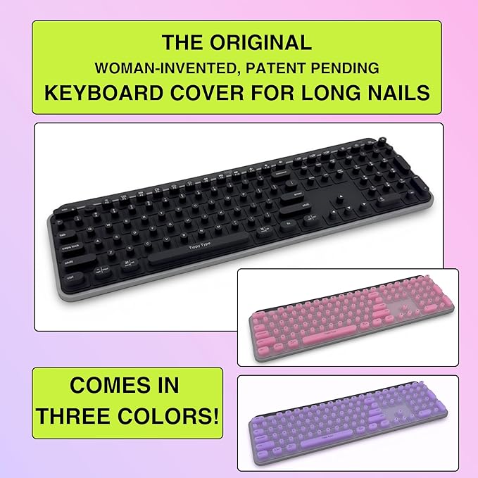 TIPPY TYPE Raised Keyboard Cover for Long Nails – Fits Logitech MX Keys S Full-Size Keyboard - Silicone - The Original - Comfortable Typing, Quiet, Nail Protection (Matte Black)