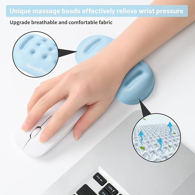 UnivoColors Light Blue Superfine Memory Foam Wrist Rest Soft Gel Ergonomic Mouse Pad Wrist Support for Mouse, Gaming, Computer, Laptop, Office